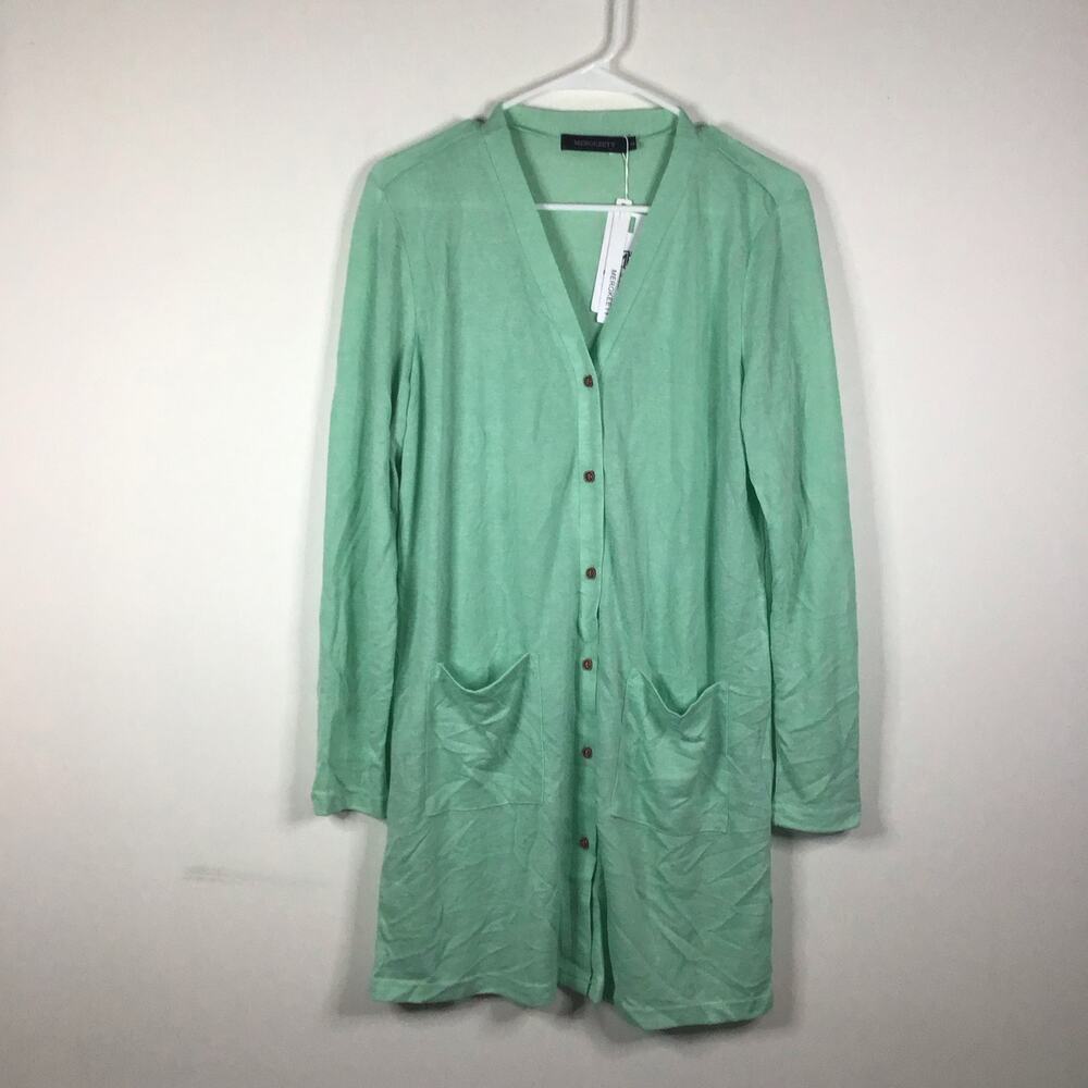 Merokeety Long Green Teal Button Cardigan Sweater Minimalistic Cottagecore Large